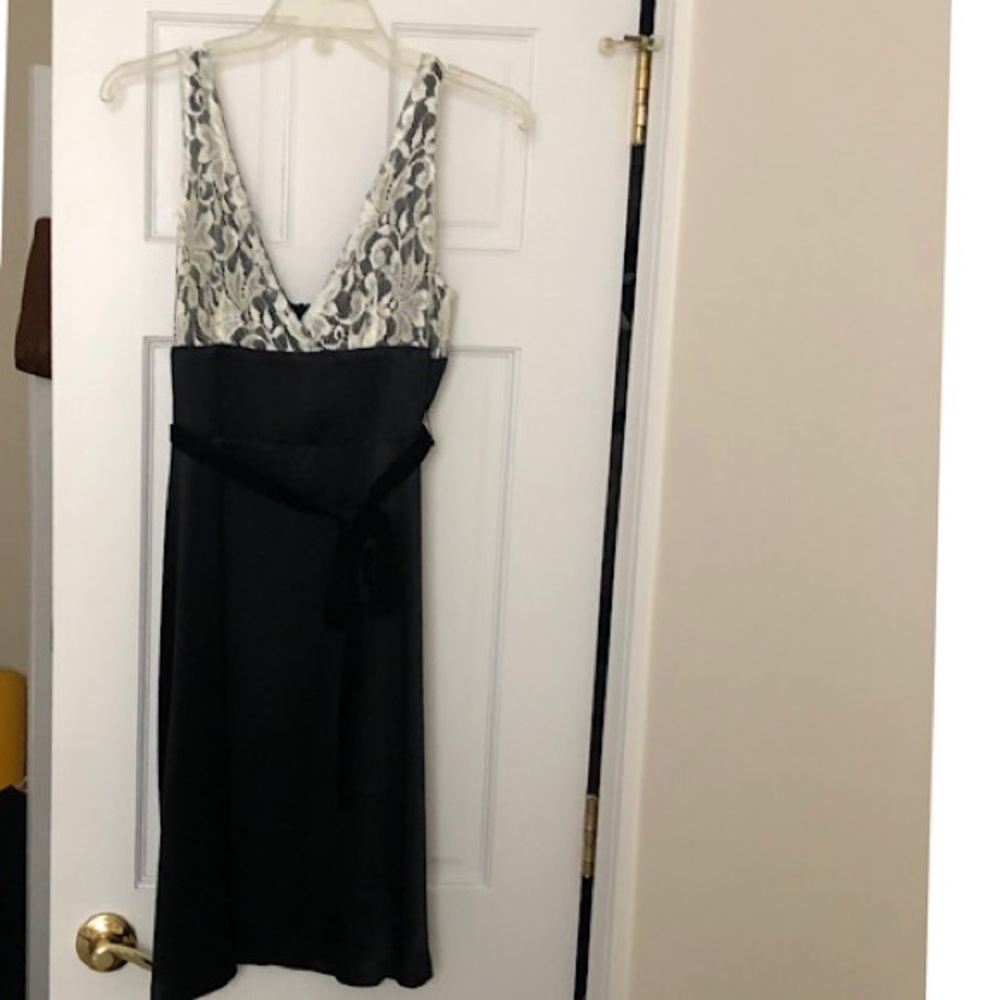 Arden B. Satin and Lace A-line V-neck Dress